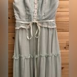 Vintage Size Small Baby Blue Lace Tiered Tie Strap Coquette Prairie Maxi Dress Photo 1