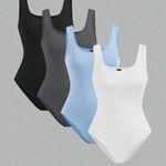 SheIn Women's Bodysuits Set - Black, Gray, Blue, and White Photo 0