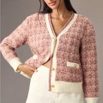 Anthropologie Maeve By Anthroplogie Tweed Lurex Coatigan Pink Cream Gold Button Size Medium Photo 0