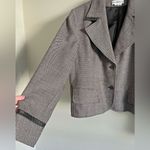 Vintage Harvé Benard Blazer L Herringbone Faux Leather Trim 90s Y2K Brown Size L Photo 2