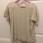 Entro  Beige Fringed Short Sleeve Top Photo 0