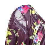 EXPRESS  Dark Purple Floral Semi Sheer‎ Lace Trim Blouse NWOT Size M Photo 1