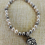 Valerie Parr Hill Faux Pale Pink Silver Tone Beaded Prayer Box Stretch Bracelet Photo 0