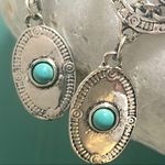 Silver Tone Turquoise Dyed Howlite Southwestern Earrings with Ornate Metalwork Photo 4