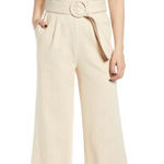 Anthropologie Moon River cream denim belted halter wide leg jumpsuit small chic Photo 0