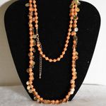 Unique Vintage  Chic Orange Beads Gold Tone Bangles Single Strand 30 in Necklace Photo 0