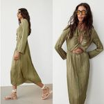 ZARA NEW Khaki Olive Green Silky Satin Cutout Long Sleeve Midi Maxi Dress Sz XS Photo 2