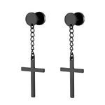 2 Piece Dangling Black Cross Earrings - Ear Plugs, Punk, Goth, Alternative Photo 0