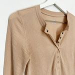 Aerie Heart Eyes Ribbed Waffle Henley Long Sleeve TShirt Blouse Tan Beige Top XS Photo 3