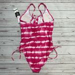 California Waves  Tie Dye Stripe One Piece Swimsuit Size L Pink White Lace Up New Photo 5