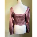 Boho fairy cottage whimsi Ruched Long Sleeve Crop Top large Blouse Mauve Pink L Photo 1