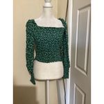 Reformation  Pinto Green Floral Smocked Square Neck Long Sleeve Crop Top Womens S Photo 2