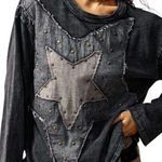 Boutique Oversized Star Patch 100% Cotton Boho Whimsy Embroidered Patchwork Top Photo 0