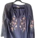 cupio  Women's Size Medium Blue‎ Peasant Embroidered Boho Mini Dress Photo 1