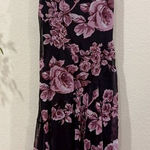 Connected Apparel Black with Rose Floral Asymmetric Stretchable Midi Dress M Photo 0