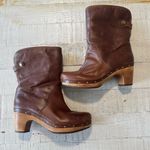 UGG  Australia Lynnea Boots size 7 Brown‎ Leather Wooden Heel Clog Shearling Photo 7
