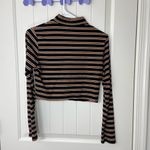 Women’s black brown striped mock neck ribbed stretch cropped long sleeve top M Size M Photo 4