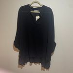 Nation Ltd 2X Black Gauze Rolled Sleeve Boyfriend Shirt Top Blouse Lightweight Photo 1