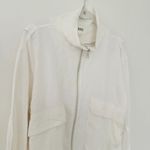 BKE  Cream Woven Mock Neck Jacket Linen Blend Lightweight Zip Adjustable Cuffs S Photo 3