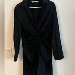 ZARA Black Collared Ruched Shirt Dress Long Sleeve Size M Photo 6