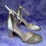 Lulus Golden Cream Satin Strappy Block Heel Closed Toe Women’s Classy Pumps 7M Size 7 Photo 0