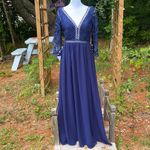 Lulus lulu’s Navy Blue Lace Formal v neckline Floor Length Maxi Dress Size Small Photo 11