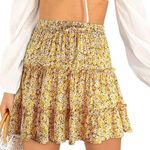 Alelly Mustard FloralHigh Waist Ruffle Mini Skirt Size Medium Photo 0