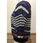 A Byer A. Byer ~ Size Small ~ 3/4 Sleeve Pullover ~ Black/Blue/Purple Striped Sheer Photo 3