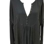 Free People Black Leo Henley Thermal Top Sz S Slouchy Layers Bohemian Lagenlook Photo 0