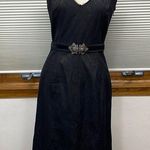 T Tahari Black Animal Print Sleeveless V-Neck Belted Midi Dress Size 4 Photo 0