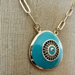 Rhinestone Evil Eye Paper Clip Necklace Gold Photo 2