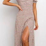 Petal and Pup Franklin Print Puff Sleeve Midi Dress Dot Tan Beige Size 0 Photo 0