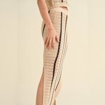 MIOU MUSE ANA STRIPED PATTERN CROCHET KNITTED LONG SKIRT Tan Photo 6