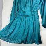ZARA NWT  Satin Effect Mini Dress Sz Small Teal Blue Pleated Tie Back Photo 14