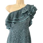 Haute Monde  Womens One Shoulder Lace Bodycon Cocktail Dress Teal Size Medium Photo 3