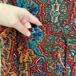 Women’s multicolor patterned high neck button long sleeve lightweight top medium Brown Photo 4