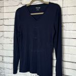 Calvin Klein  Navy V-Neck Longsleeve Stretch Top Relaxed Y2K Preppy M Blouse Photo 7
