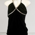 Charlotte Russe Vintage 90s Y2K Black Sequin Open Back Halter Top Shirt Photo 0