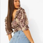 Boohoo NWT FREE WITH PURCHASE Snake ruffle button up off shoulder crop top Photo 1