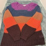 American Eagle Women’s  Striped Open Weave V-Neck Sweater Medium Retro Photo 8