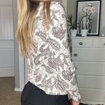 st. john's bay  cream and brown paisley print long sleeve top Photo 5