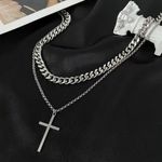 Cross Pendant Necklace for Men Women Streetwear Unisex Hip Hop Style Silver Photo 2