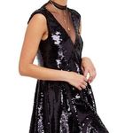 Free People NWT  Dance Til Dawn Illusion Black Sequin Mini Dress Photo 0