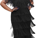 Chic Asymmetrical Black Fringe Dress Size 2X Photo 0