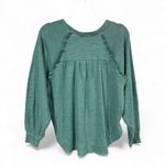 Pilcro Anthropology  Ruffled Raglan Thermal Top in Bottle Green- Size Small Photo 4