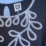 Anne Klein  Cotton Black Blouse With White Embroidery Short Puffed Sleeves XL Photo 3