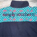 Simply Southern  Navy Quarter Zip Pullover Sweatshirt with Colorful Accents Photo 3