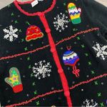 Cherokee Vintage  Embroidered Beaded Holiday Cardigan Sweater Black Multi Small Photo 5