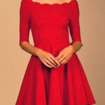 Lulus NWT  Tip the Scallops Red Scalloped Skater Dress size large Photo 0