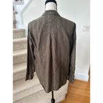 Boden Olive Green & Metallic Pink Strip Linen Button Down Long Sleeve Shirt Size 6 Photo 4